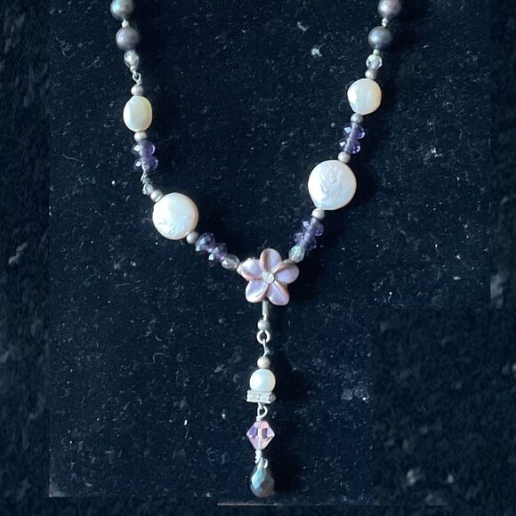 Black spinel and genuine Tahitian black pearl 22" necklace - Picture 2 of 4